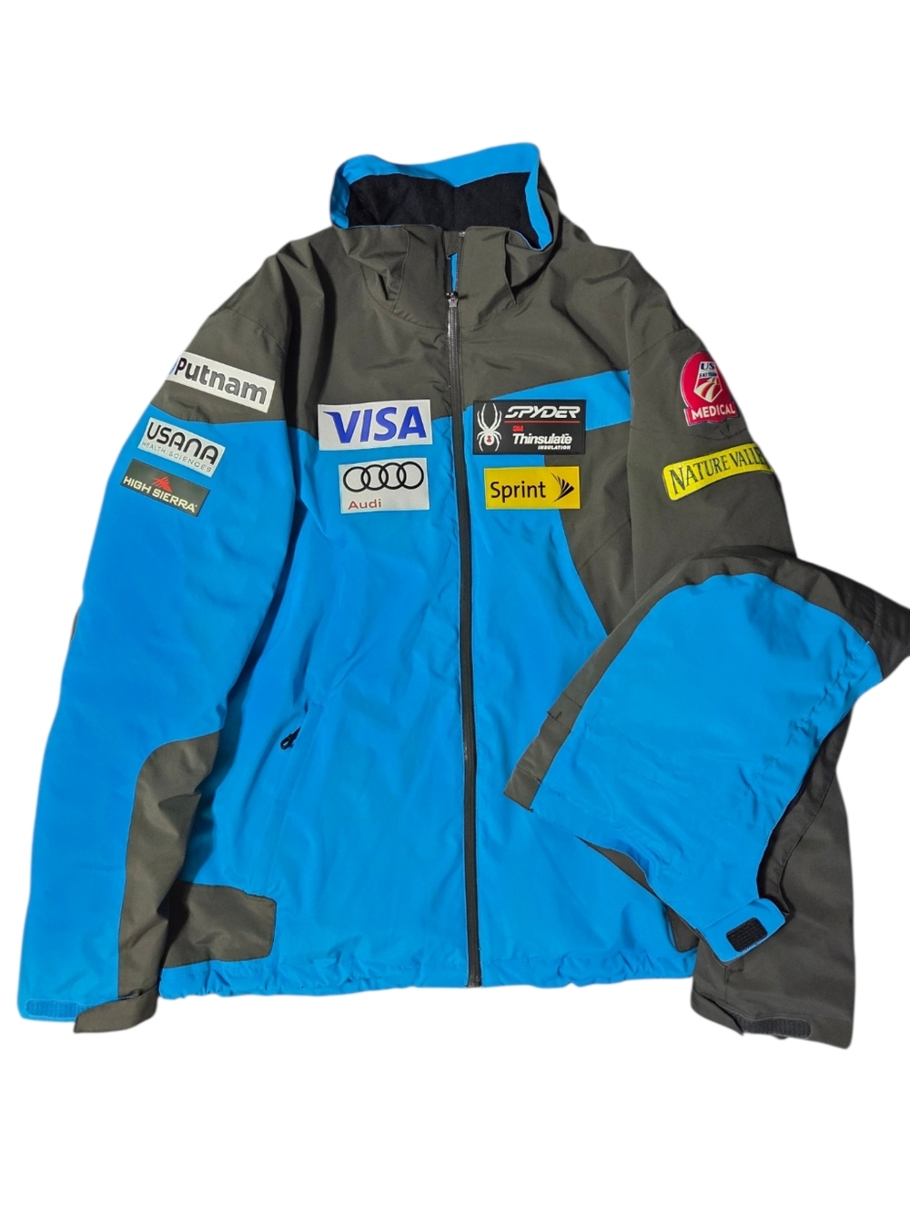 Spyder U.S. Ski Team Jacket XtL 20/20k Hooded Heavyweight Blue Black Full Zip 2X